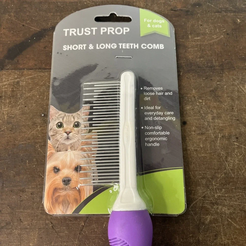 Pet Comb, Long and Short Teeth Comb for Dogs & Cats, Removes Loose Pet Hair